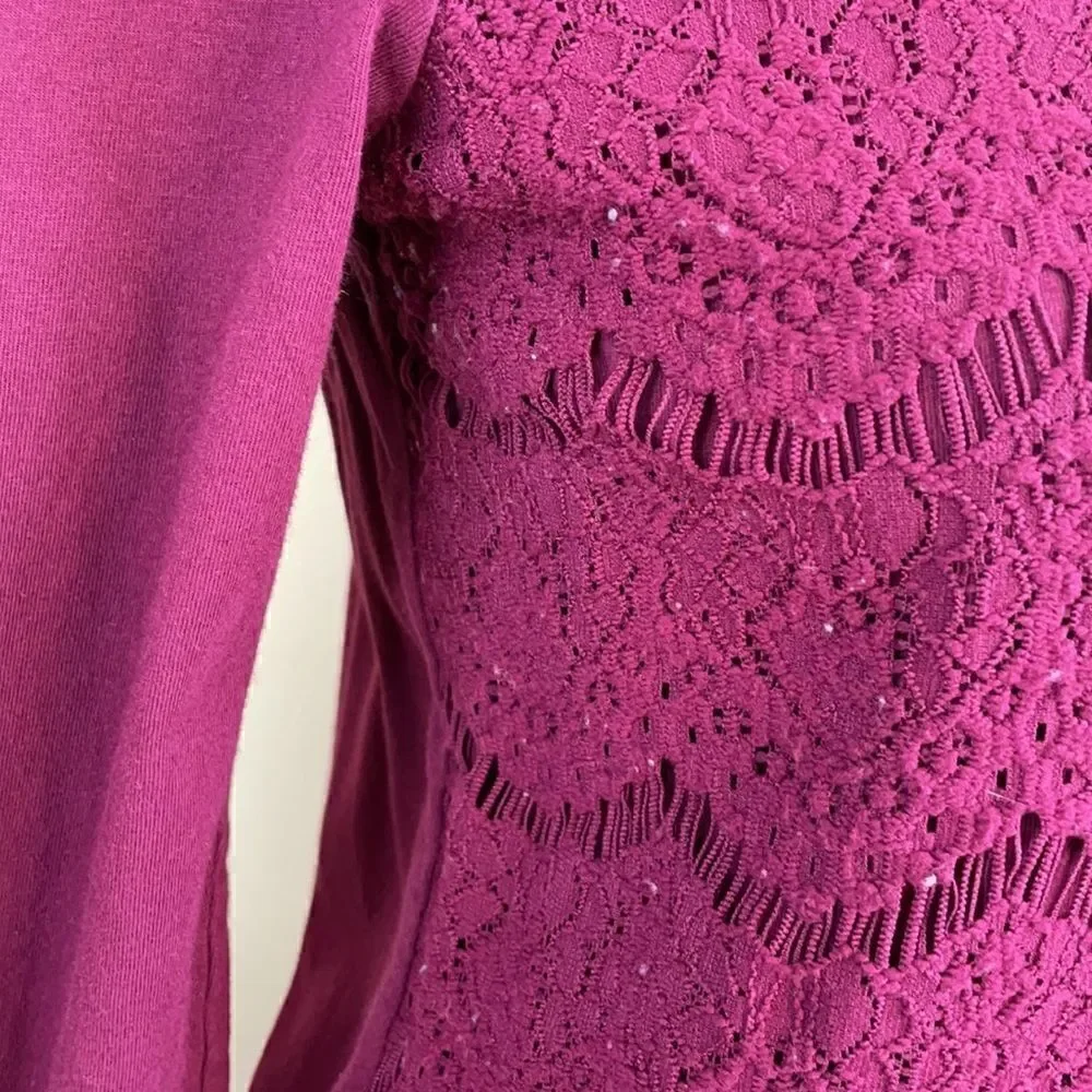 J. Crew Burgundy Crew Neck Pullover Lightweight Lace Top (Size: Small)